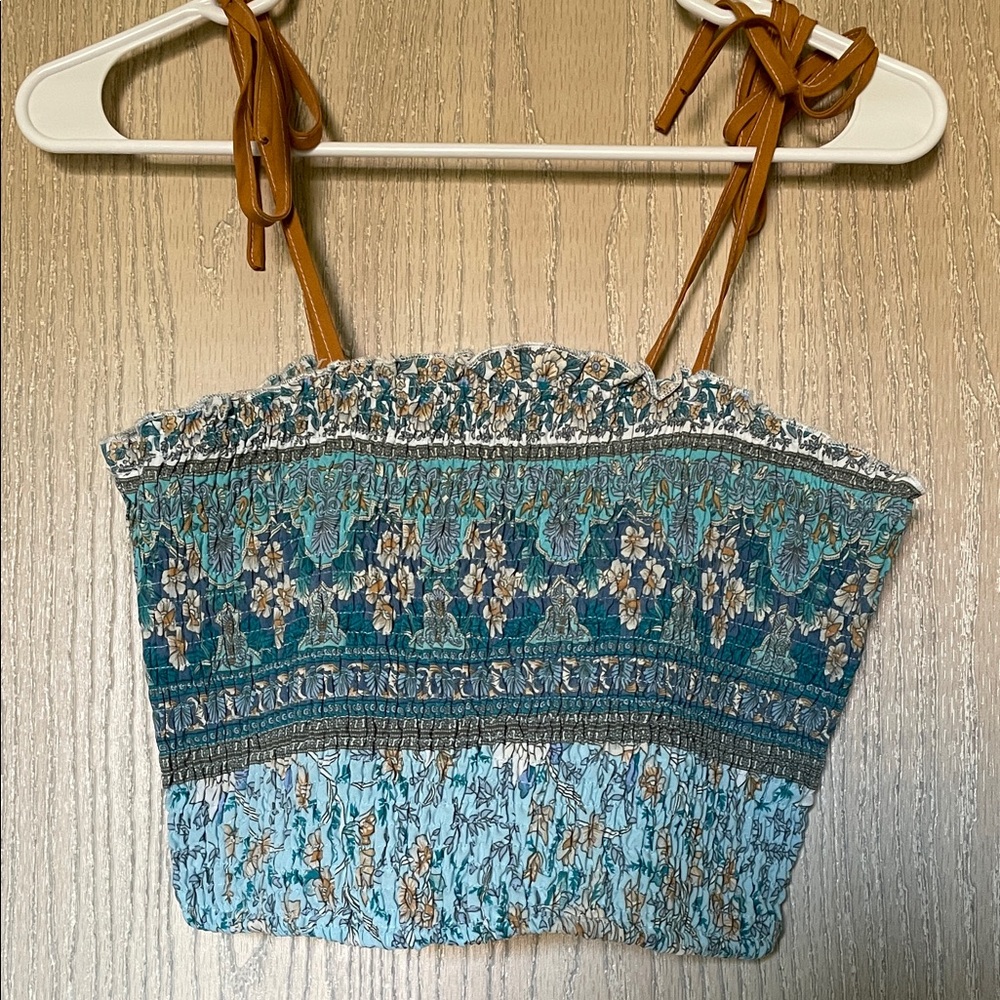 Bohemian Floral Smocked Top - Blue and Brown